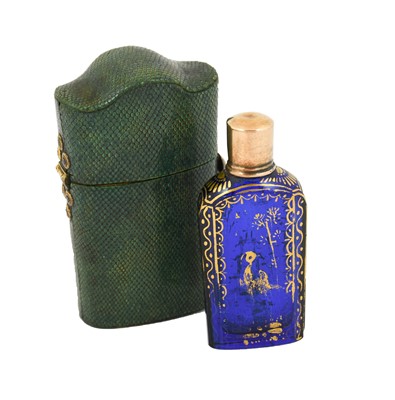 Lot 1017 - A Gilt Metal Mounted Blue Glass Scent Bottle,...
