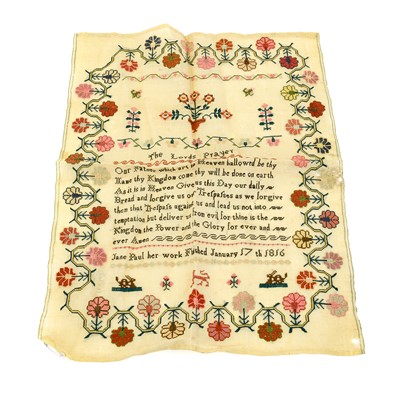 Lot 2174 - Unframed Sampler Worked by Jane Paul Dated...