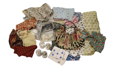 Lot 2111 - Vintage Floral Cottons, Lengths of Wool and...