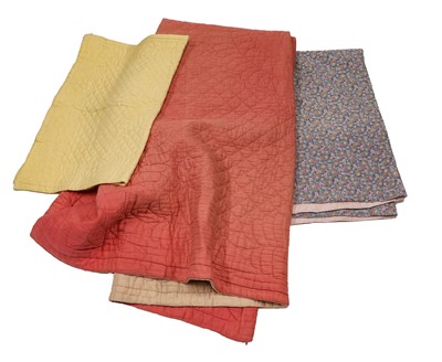 Lot 2104 - Early 20th Century PInk Wholecloth Quilt, with...