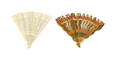 Lot 2146 - 19th Century Small Carved Ivory Brisee Fan,...
