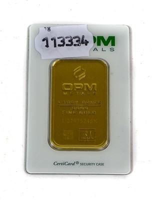 Lot 371 - ♦A 1oz Fine Gold Bar produced by OPM metals...