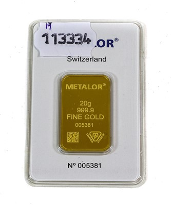 Lot 370 - ♦A Fine Gold Bar, weighing 20g produced by...