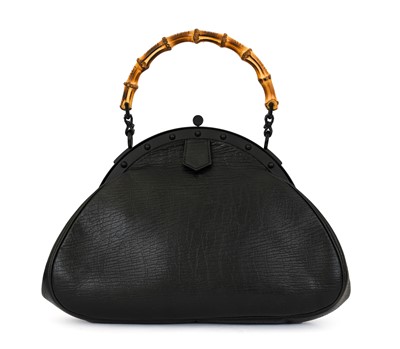 Lot 3033 - Gucci Black Leather Hand Bag with Bamboo...
