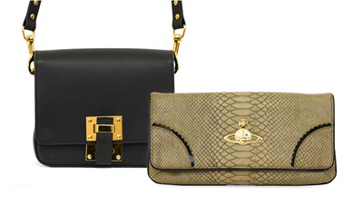 Lot 3065 - Sophie Hulme Black Leather Shoulder Bag, with...