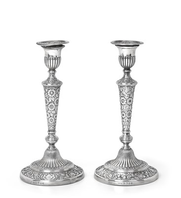 Lot 2008 - A Pair of George III Silver Candlesticks