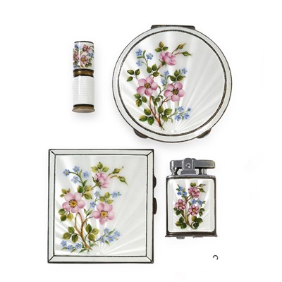 Lot 2060 - An Elizabeth II Silver, Gilt-Metal and Enamel Ladies Vanity-Set