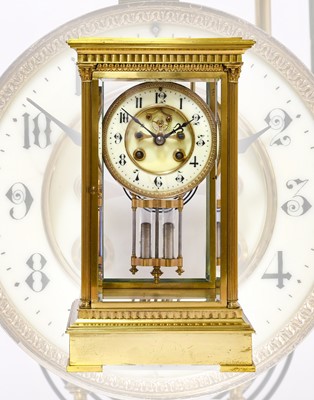 Lot 680 - A Brass Four Glass Striking Mantel Clock,...