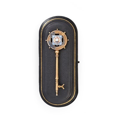 Lot 2072 - An Edward VII Silver-Gilt and Enamel Presentation-Key