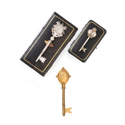 Lot 2071 - Four Victorian or George V Silver or Silver-Gilt Presentation-Keys
