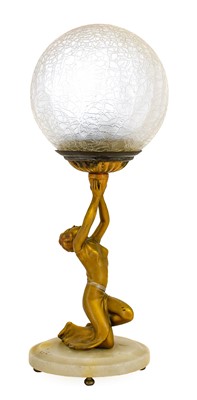 Lot 97 - An Art Deco Gilt Spelter Figural Table Lamp,...