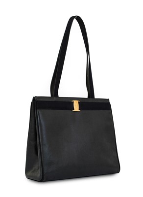 Lot 3016 - Salvatore Ferragamo Navy Blue Leather Vara...
