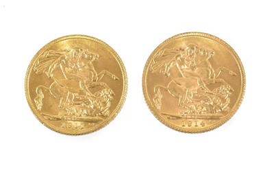 Lot 256 - 2 x George V, Sovereigns 1911 and 1914, obv....