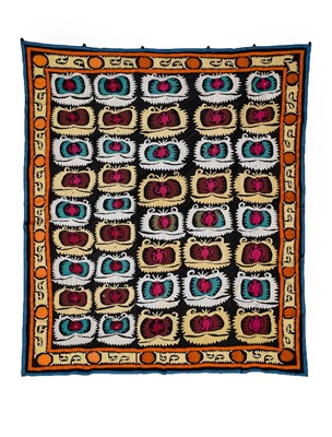 Lot 543 - Uzbek/Tajik Suzani, circa 1960 Woven on a jet...