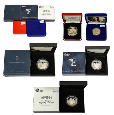 Lot 380 - 5 x Elizabeth II Silver Proof £5 (Crowns),...