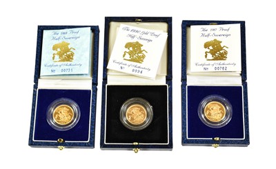 Lot 313 - 3 x Elizabeth II, Proof Half-Sovereigns: 1987...