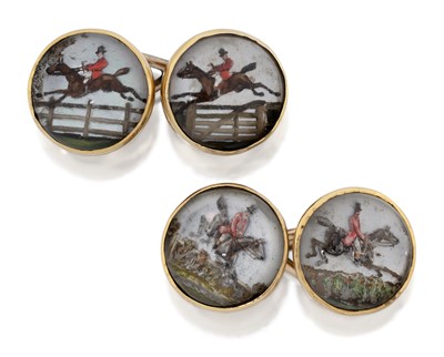 Lot 2017 - A Pair of Rock Crystal Reverse Intaglio Cufflinks
