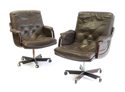 Lot 88 - A Pair of Danish Berg Furniture Swivel Chairs,...