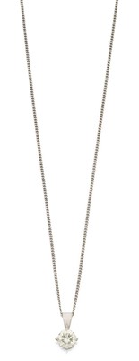 Lot 2104 - An 18 Carat White Gold Diamond Solitaire Pendant on Chain
