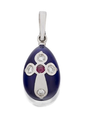 Lot 2032 - An Enamel, Diamond and Ruby Egg Pendant