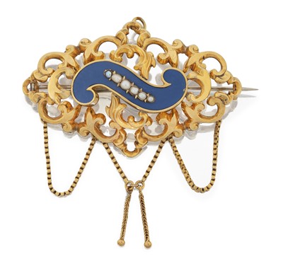Lot 2028 - A Victorian Enamel and Split Pearl Brooch