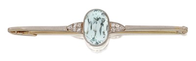 Lot 2091 - An Aquamarine and Diamond Bar Brooch