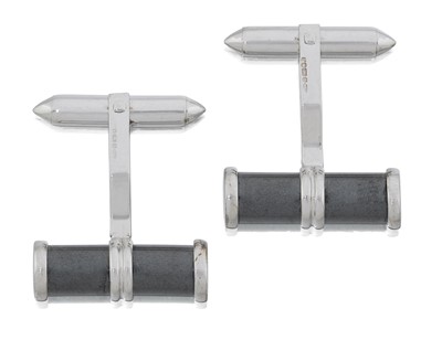 Lot 2111 - A Pair of 9 Carat White Gold Hematite Cufflinks