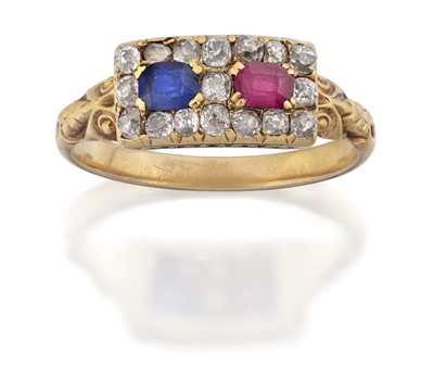 Lot 2046 - A Synthetic Sapphire, Synthetic Ruby and Diamond Cluster Ring