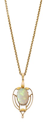 Lot 2123 - An Art Nouveau Opal Pendant on Chain