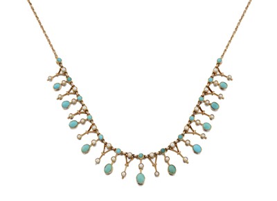 Lot 2069 - A Split Pearl and Turquoise Fringe Necklace