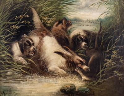 Lot 597 - Edward Armfield (1817-1896) Otter hunting...