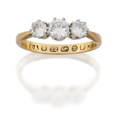 Lot 2149 - A 22 Carat Gold Diamond Three Stone Ring