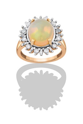 Lot 120 - A 9 Carat Gold Opal and Diamond Cluster Ring,...