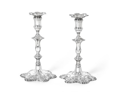 Lot 2012 - A Pair of George II Silver Candlesticks