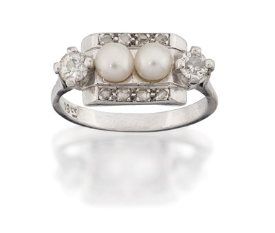Lot 2035 - A Cultured Pearl and Diamond Ring
