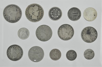 Lot 199 - 14 x USA Coins, comprising: 2 x 'Barber'...