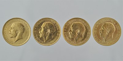 Lot 294 - 4 x George V, Sovereigns 1914S, 1916P, 1926M...