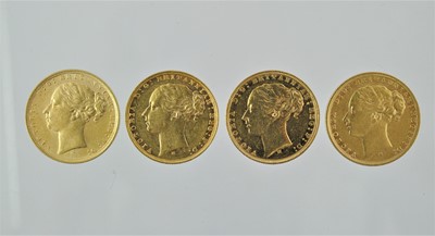 Lot 262 - 4 x Victoria, Sovereigns 1875M, 1877M, 1878M...