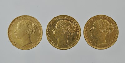 Lot 259 - 3 x Victoria, Sovereigns 1873, 1874 and 1880,...