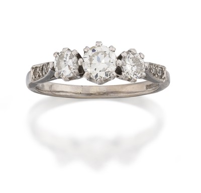 Lot 2167 - An 18 Carat White Gold Diamond Three Stone Ring