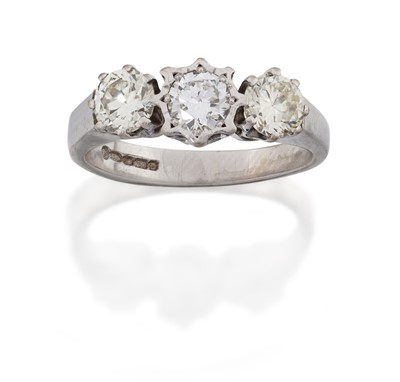 Lot 2168 - An 18 Carat White Gold Diamond Three Stone Ring