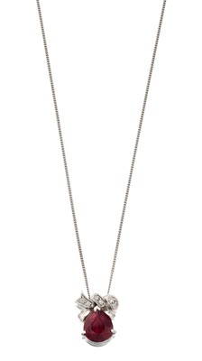 Lot 2153 - An 18 Carat White Gold Ruby and Diamond Pendant on Chain