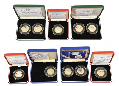 Lot 139 - 4 x Elizabeth II, Silver Proof Piedfort 50p,...