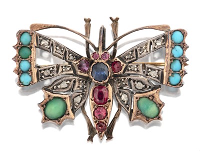 Lot 2062 - A Multi-Gemstone Butterfly Brooch