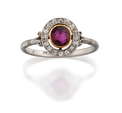 Lot 2155 - A Synthetic Ruby and Diamond Cluster Ring