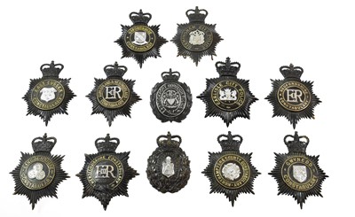 Lot 2060 - Seven Elizabeth II Police Helmet Plates, each...