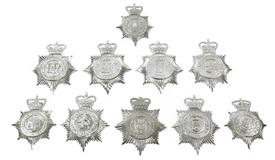 Lot 2061 - Ten Elizabeth II Police Helmet Plates, in...