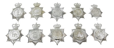 Lot 2062 - Ten Elizabeth II Police Helmet Plates, in...