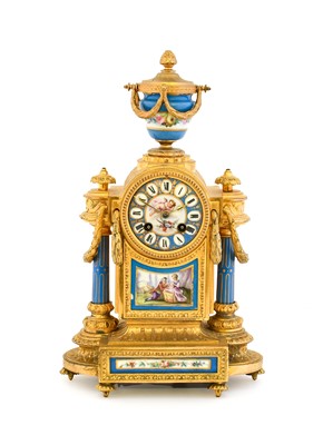 Lot 368 - A Gilt Metal Porcelain Mounted Striking Mantel...