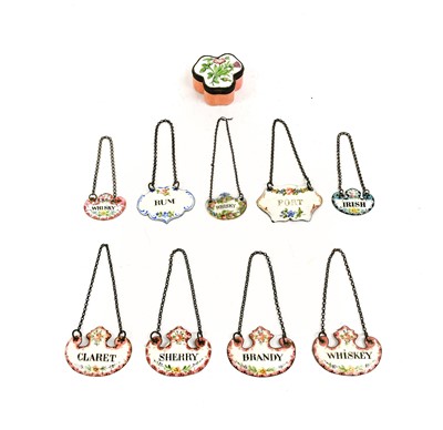 Lot 102 - A Set of Four Enamel Bottle Tickets, 19th...